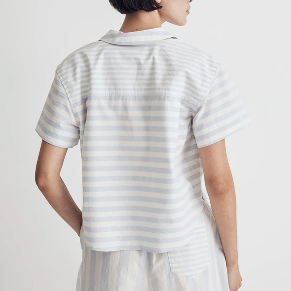 Madewell Y Neck Button up Shirt NL008 Blue White Stripe XS - Picture 4 of 8